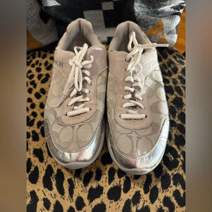 Coach Signature Sneakers - Silver and Beige